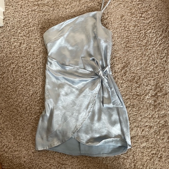 Hello Molly Dresses & Skirts - One shoulder baby blue satin mini dress